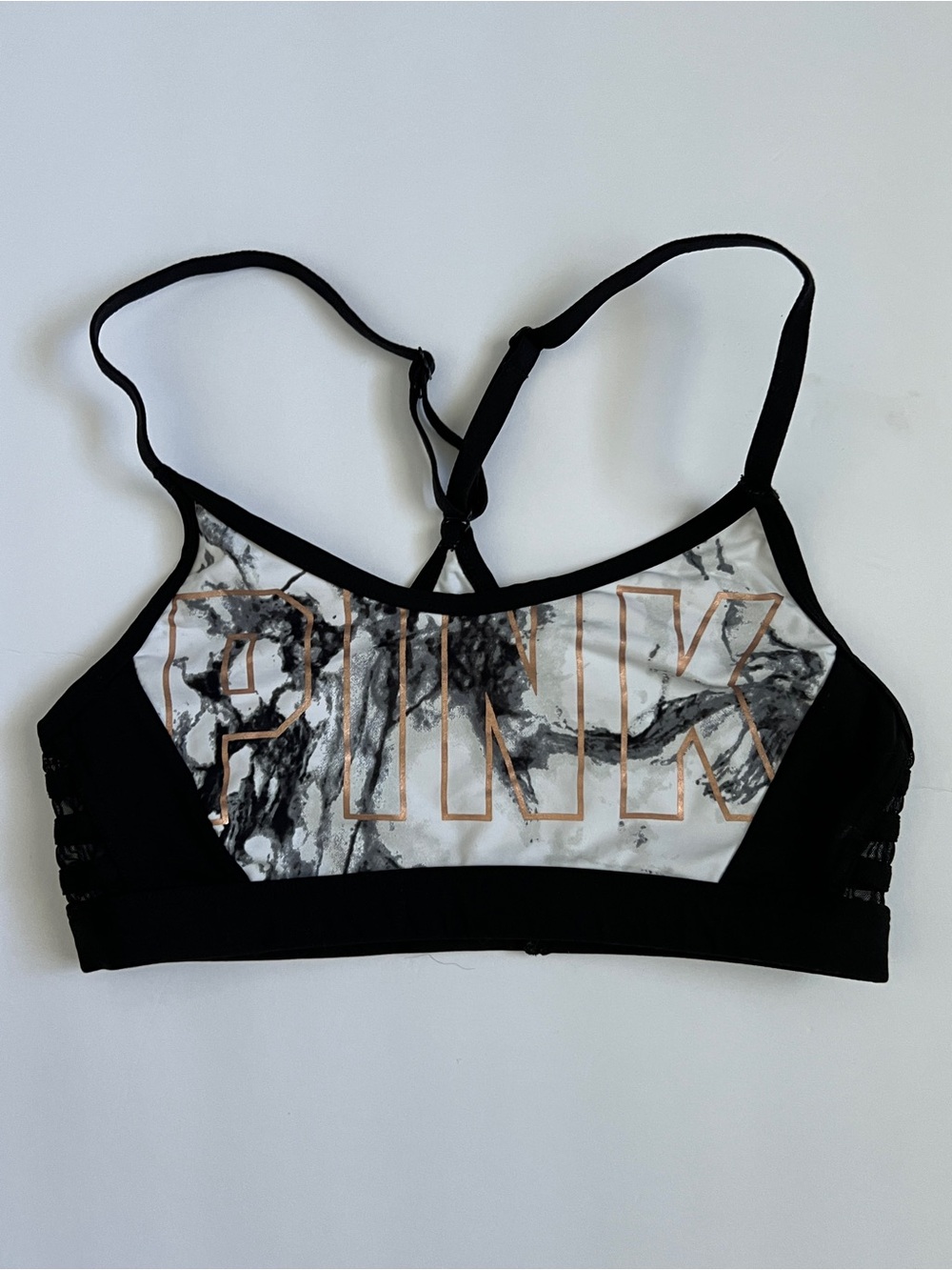 PINK Victoria's Secret Black Marble-Print Sports Bra